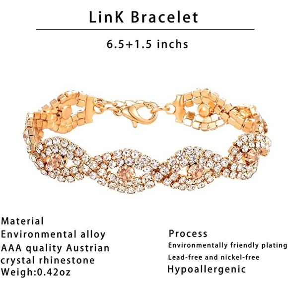 Golden Crystal Necklace Set CZ Cubic Rhinestone Necklace Bracelet Earrings Set - Picture 4 of 4